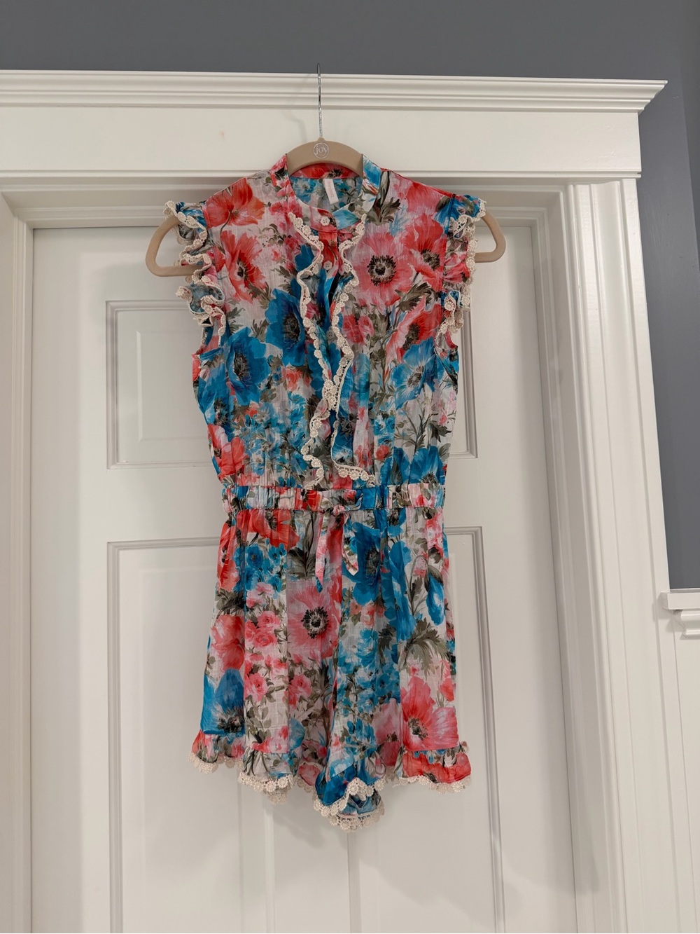 Zimmermann Girls Halycon Floral Embroidered Trim Cotton Romper- size 12 Big Kid